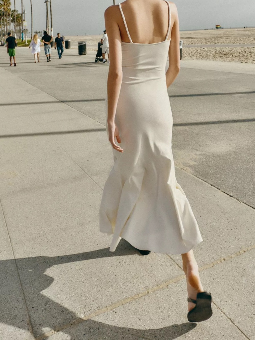 Zara Ruched Spaghetti-Strap Midi Dress in Cream - Picture 3 of 5